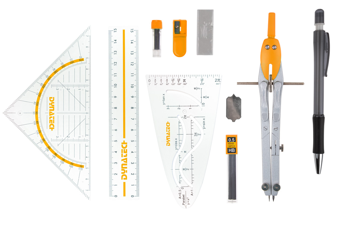 DynaTech Geometrie- und Zirkelset (13-teilig) Etui mit Reißverschluss in orange