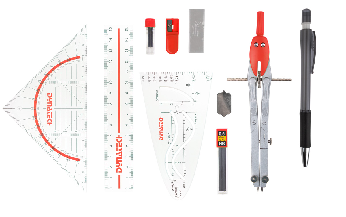 DynaTech Geometrie- und Zirkelset (13-teilig) Etui mit Reißverschluss in rot