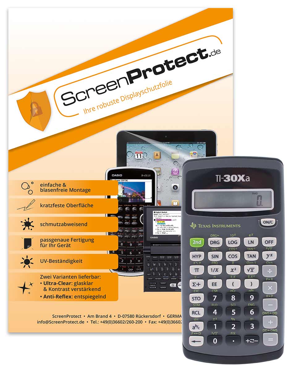 ScreenProtect Displayschutzfolie UltraClearfür TI-30 eco RS u. TI-30 Xa (Folie+Microfasertuch)