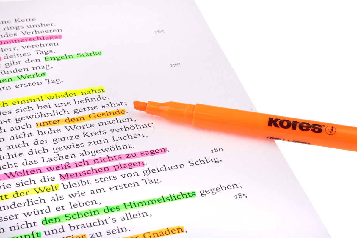 Kores High Liner 4er Set Textmarker in grün, pink, gelb und orange