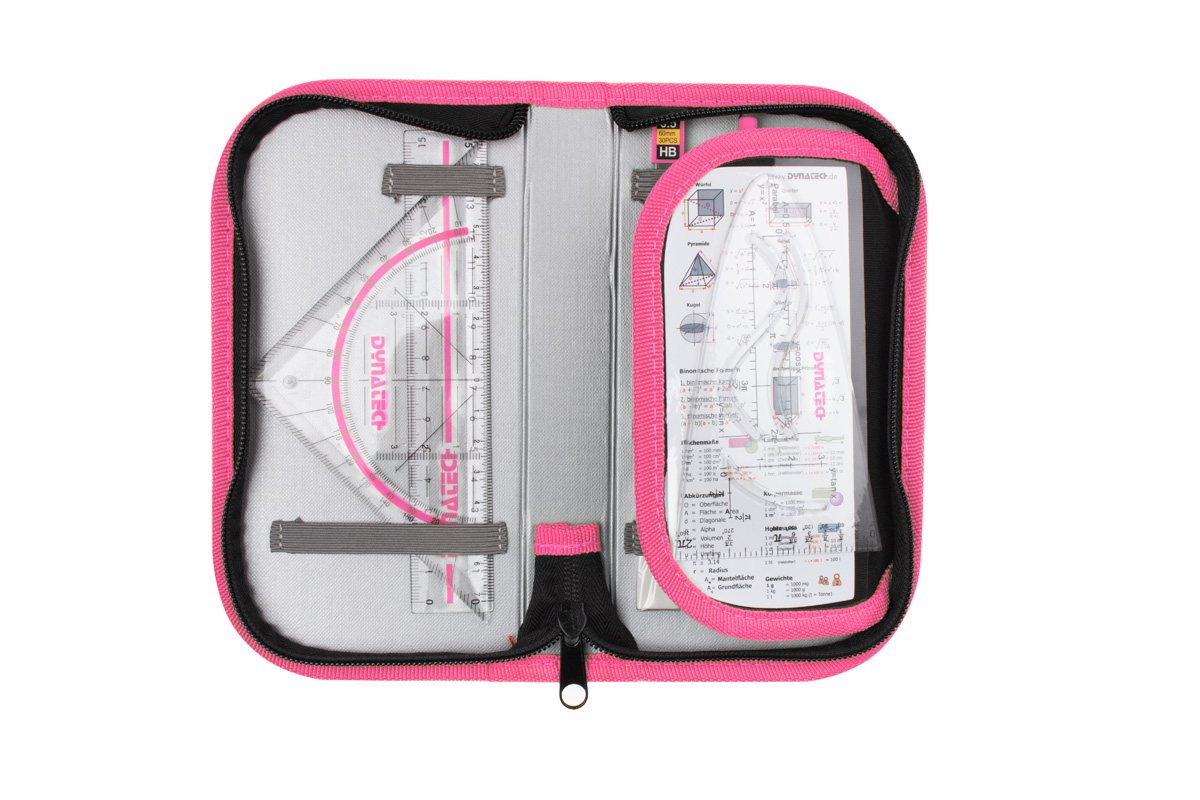 DynaTech Geometrie- und Zirkelset (13-teilig) Etui mit Reißverschluss in pink