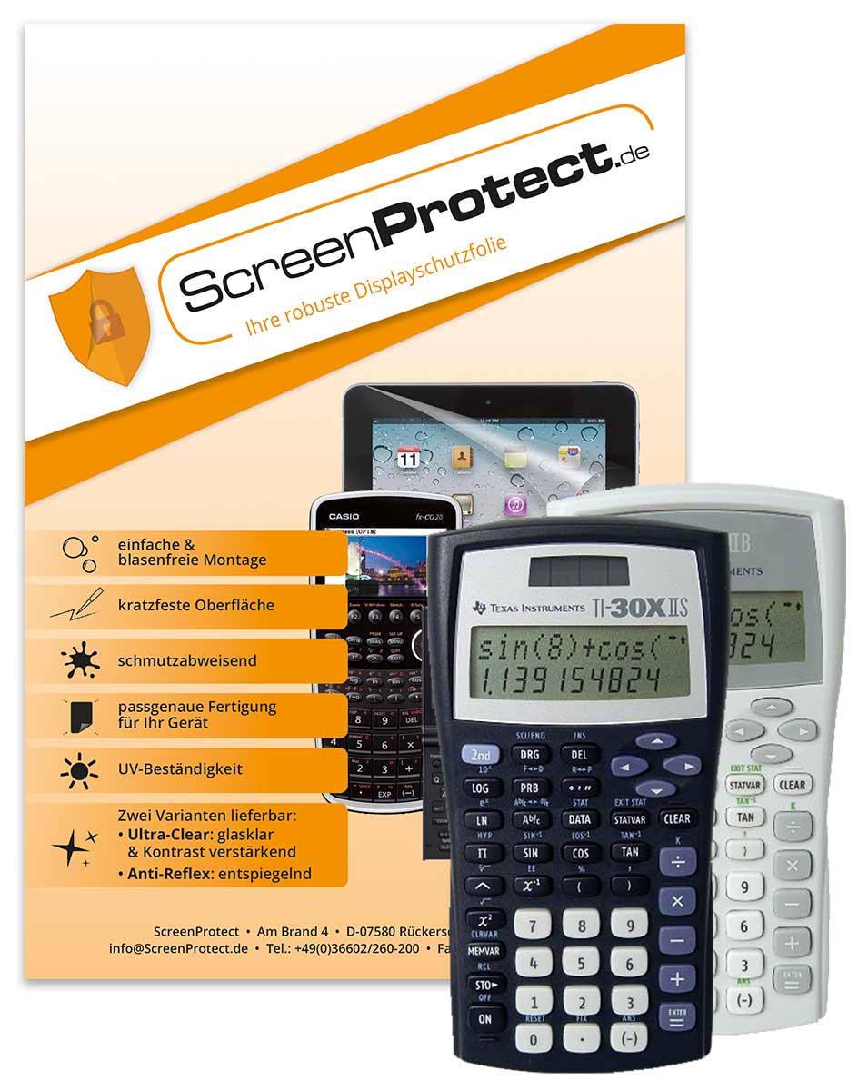 ScreenProtect Displayschutzfolie UltraClear für TI-30 X II B & TI-30 X II S (Folie+Microfasertuch)