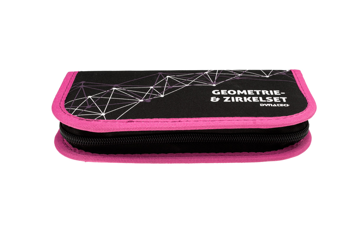 DynaTech Geometrie- und Zirkelset (13-teilig) Etui mit Reißverschluss in pink